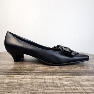 Franco Sarto Black Leather Kitten Heel Squared Toe Pumps Size‎ 8 Witchy Colonial